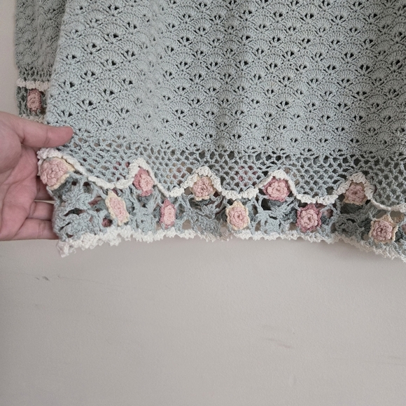 Vintage Shenanigans Hand Knit Crochet Sweater Mint Green Size S - Picture 4 of 7